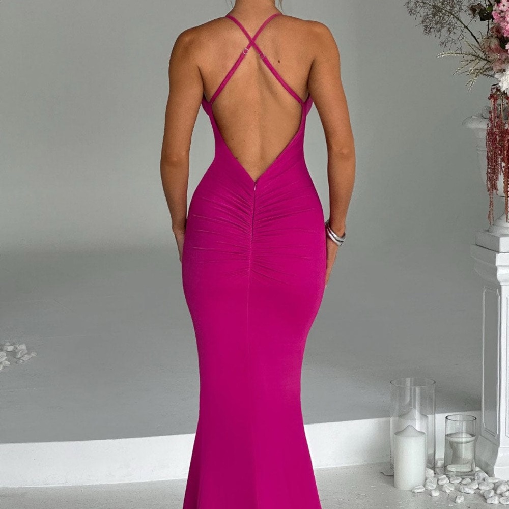 Pink Ruffled Bodycon Cocktail Dress - Picture 2 of 6